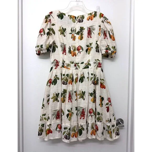 Agua Bendita Pomelo Frutas Mini Dress Linen White Fruit Floral Print XL - Picture 8 of 16